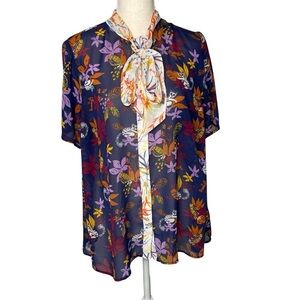 ModCloth Jungle Print Tie‎ Neck Blouse 1X